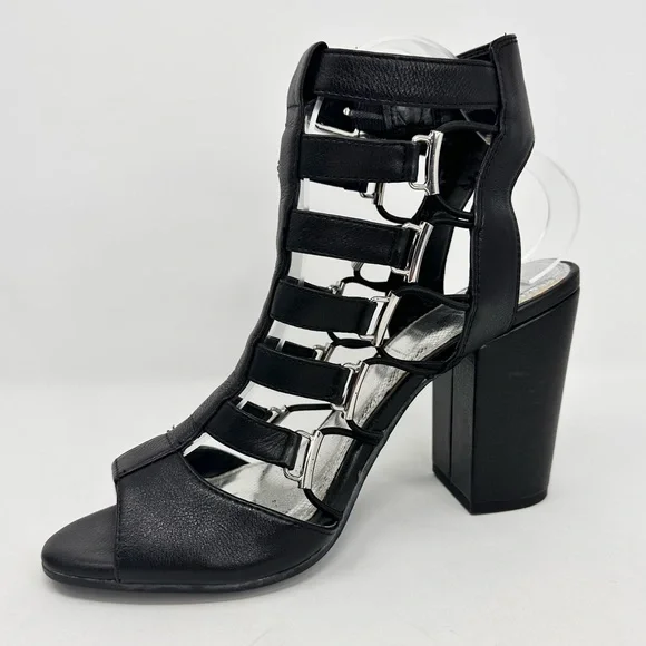 Gianni Bini Gladiator Heels Strappy Sandals Black Leather Women's - Picture 9 of 13